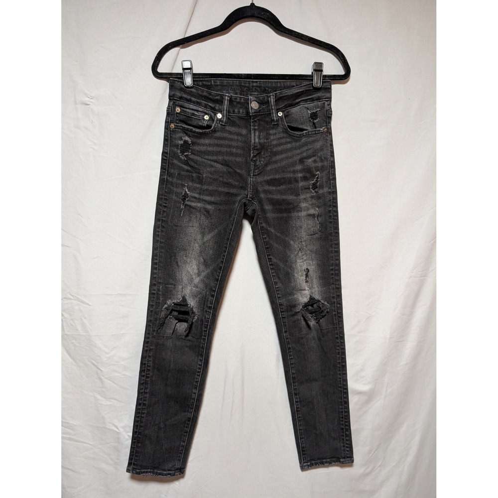 American Eagle Black Distressed Slim Next Level Flex Cotton Jeans Men's 28x32